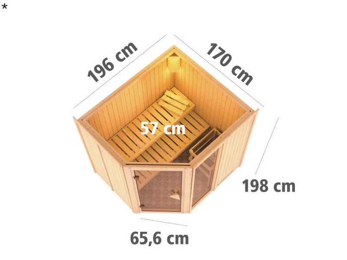 Fiona 2 - Karibu Sauna inkl. 9-kW-Ofen - ohne Dachkranz -