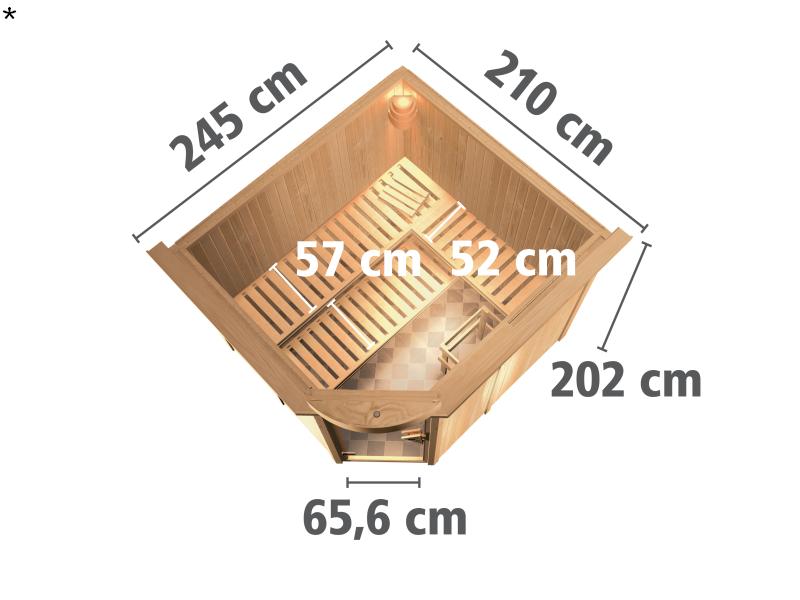 Fiona 3 - Karibu Sauna inkl. 9-kW-Ofen - mit Dachkranz -