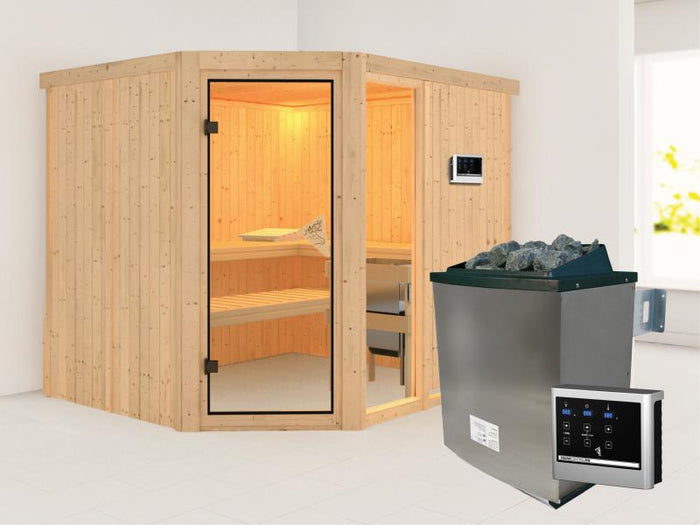 Fiona 3 - Karibu Sauna inkl. 9-kW-Ofen - ohne Dachkranz -