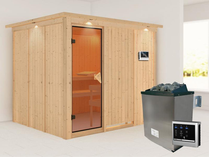 Gobin - Karibu Sauna inkl. 9-kW-Ofen - mit Dachkranz -