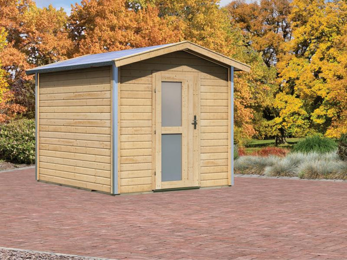 Karibu 38 mm Saunahaus Bosse 1 mit Vorraum - ohne Ofen - Milchglastür