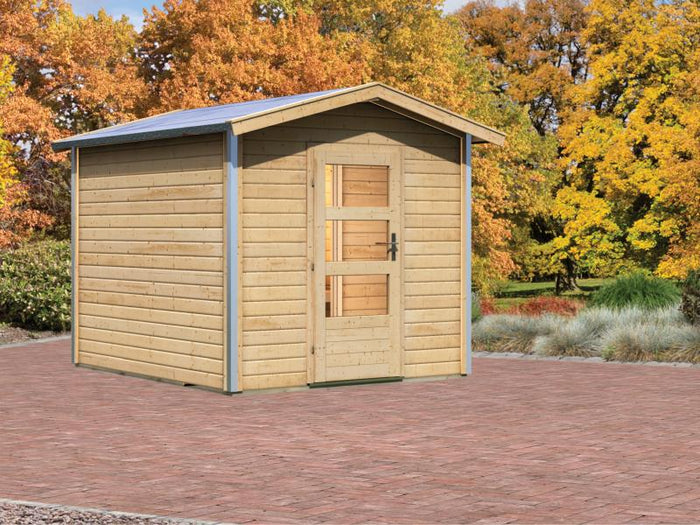 Karibu 38 mm Saunahaus Bosse 1 mit Vorraum - ohne Ofen - Moderne Saunatür