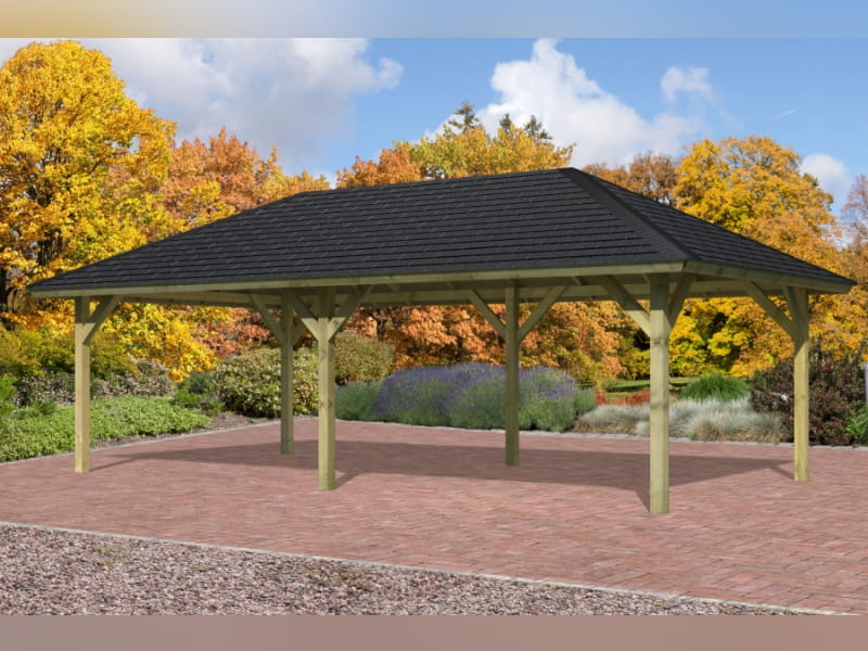 Karibu 4-Eck Pavillon Classic Holm 2 kdi Sparset inkl. Schindeln