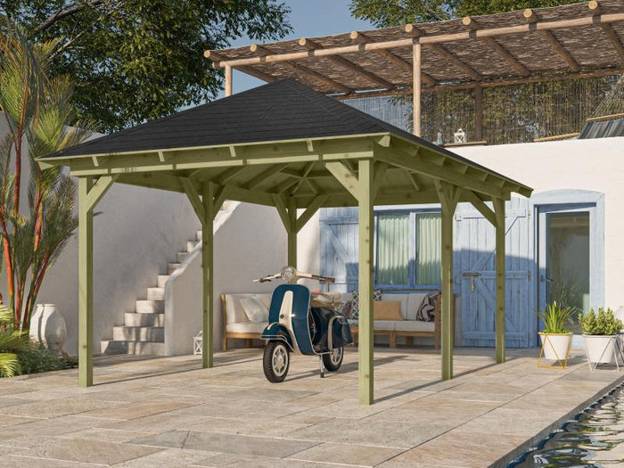 Karibu 4-Eck Pavillon Eco Perida Sparset inkl. Schindeln