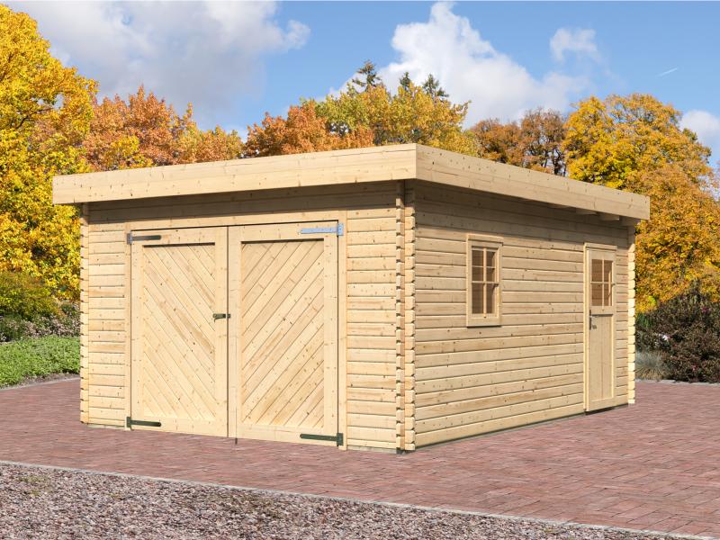 Karibu Blockbohlengarage Flachdach 40 mm natur