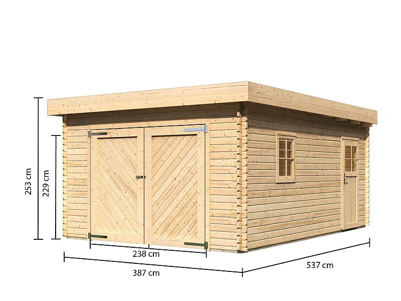 Karibu Blockbohlengarage Flachdach 40 mm natur