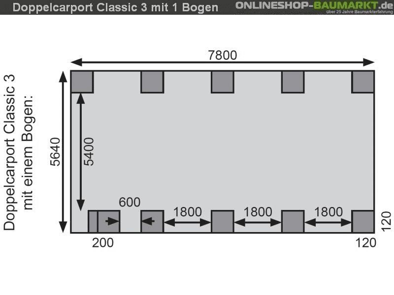 Karibu Carport Classic Doppel 3 mit 1 Einfahrtsbogen kdi