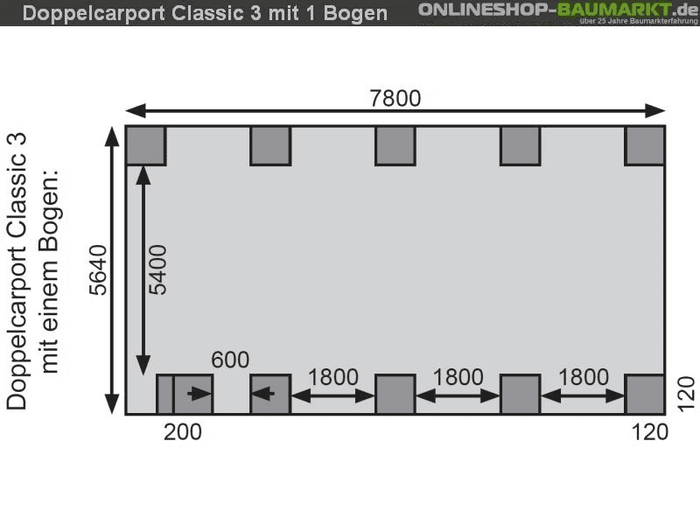 Karibu Carport Classic Doppel 3 mit 1 Einfahrtsbogen kdi