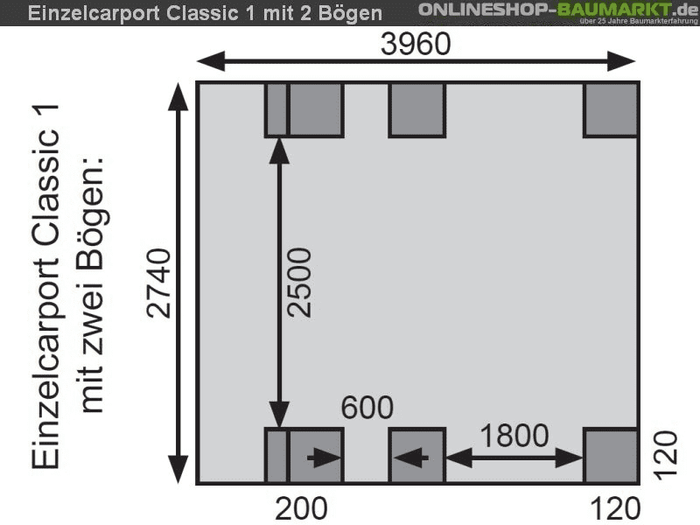 Karibu Carport Classic Einzel 1 mit 2 Einfahrtsbögen kdi