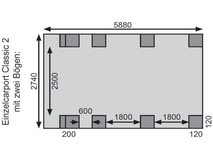 Karibu Carport Classic Einzel 2 mit 2 Einfahrtsbögen kdi
