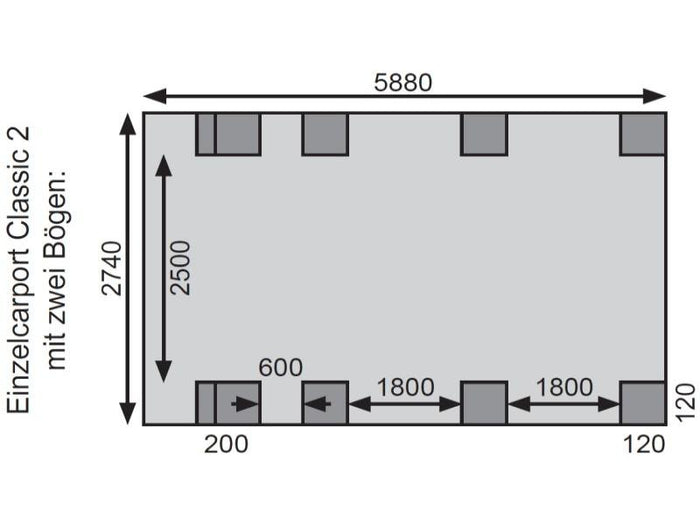 Karibu Carport Classic Einzel 2 mit 2 Einfahrtsbögen kdi