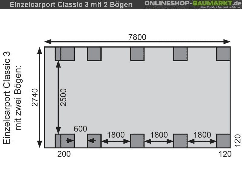 Karibu Carport Classic Einzel 3 mit 2 Einfahrtsbögen kdi
