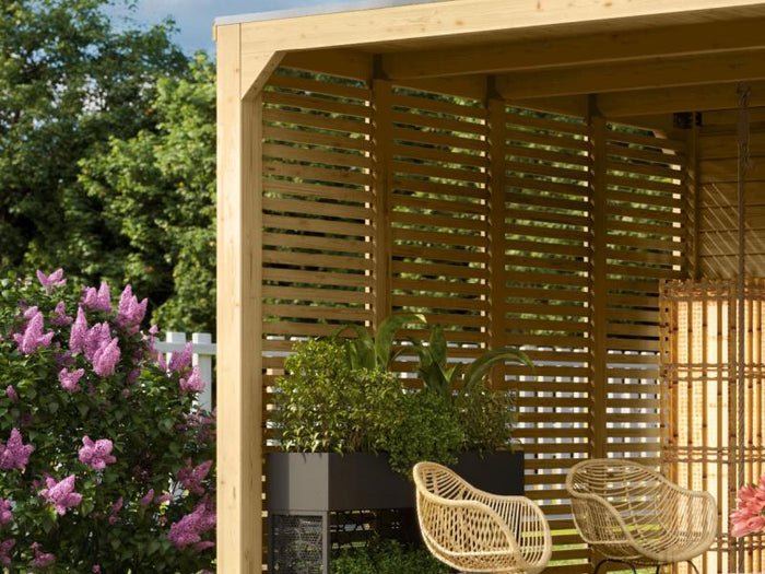 Karibu Cubus Pavillon Lamellenwand natur