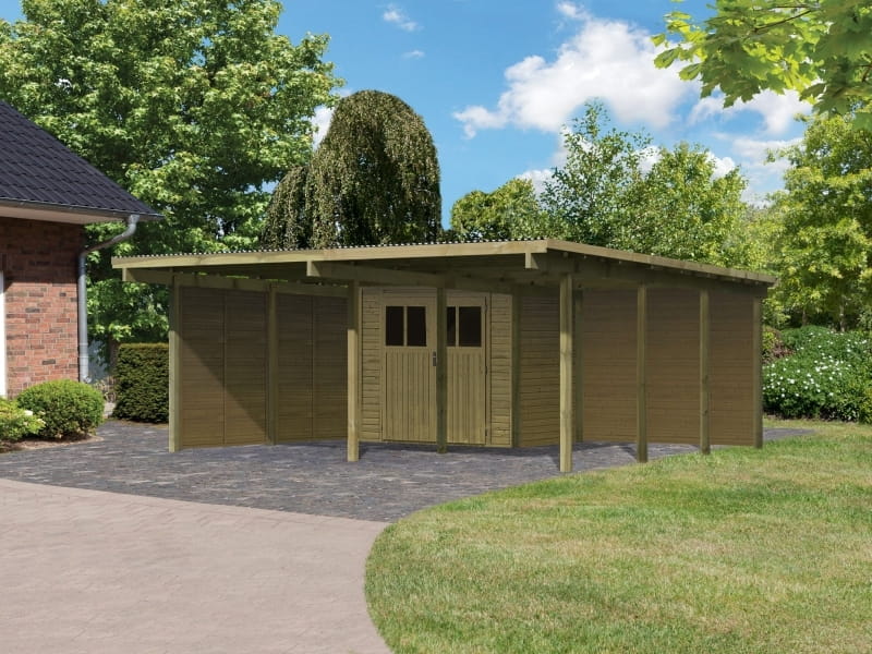 Karibu Doppelcarport ECO mit integriertem Abstellraum 1 und Wände