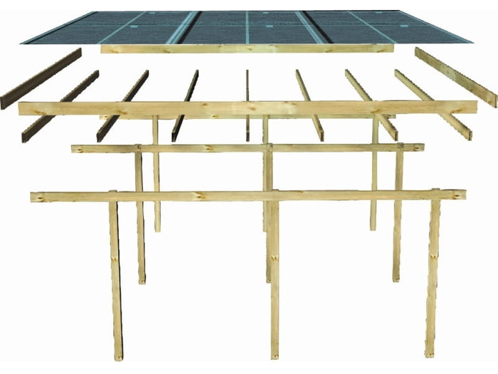 Karibu Doppelcarport ECO mit integriertem Abstellraum 1 und Wände