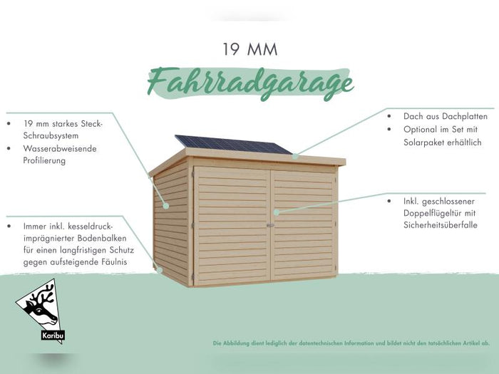Karibu Fahrradgarage 3, natur, mit Solarpaket