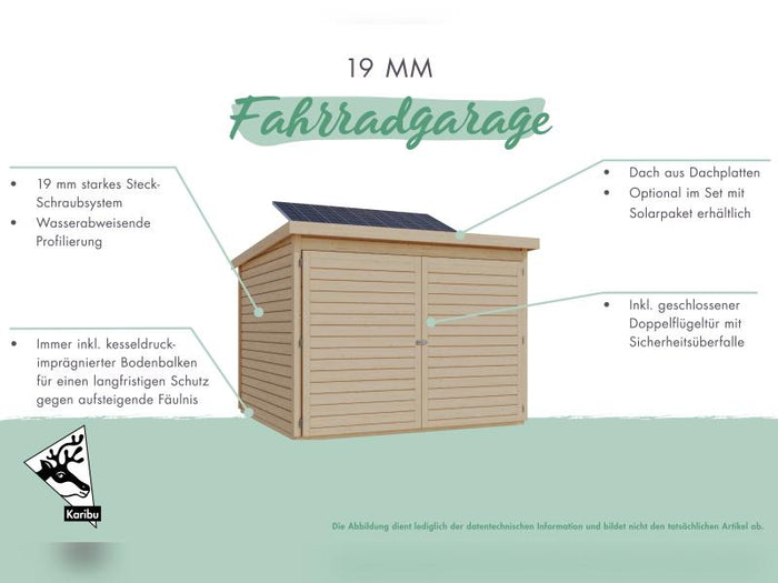 Karibu Fahrradgarage 4, natur, mit Solarpaket
