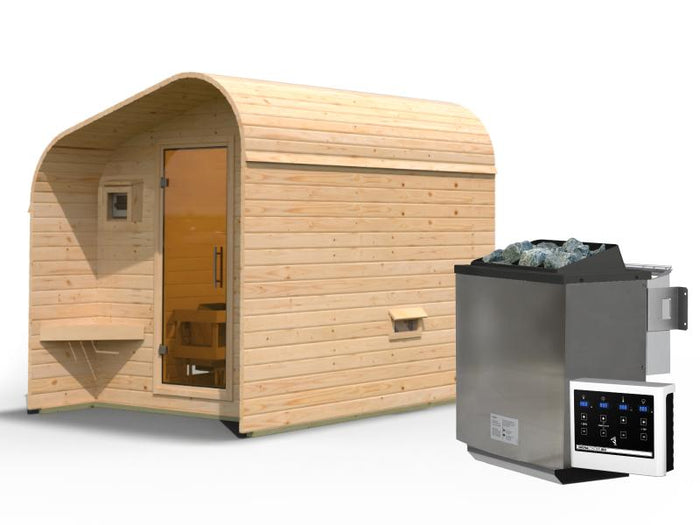 Karibu Fasshaus 2 asymmetrisch, inkl. 9 kW Bioofen ext. Steuerung