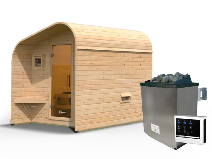 Karibu Fasshaus 2 asymmetrisch, inkl. 9 kW Ofen ext. Steuerung