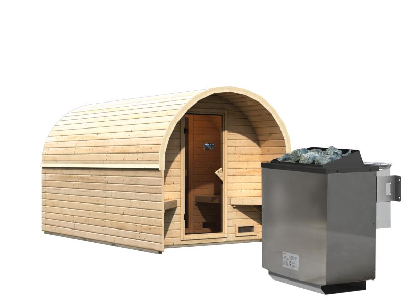 Karibu Fasshaus 3 mit 9 kW Bioofen externe Steuerung