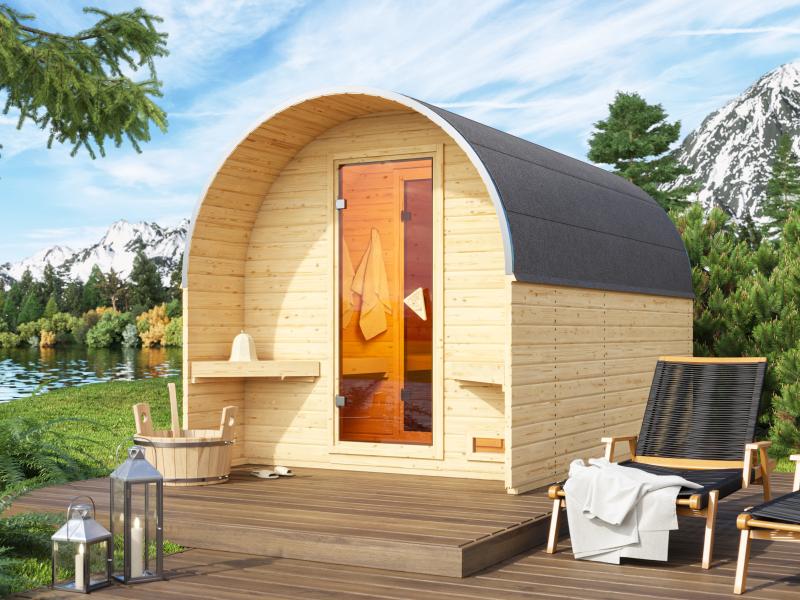 Karibu Fasshaus 3 mit 9 kW Ofen externe Steuerung