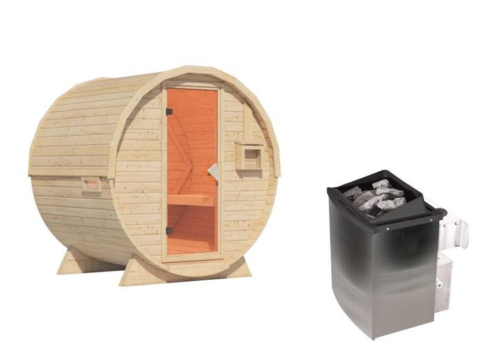 Karibu Fasssauna 1, 38 mm-  inkl. 9 kW Ofen integr. Steuerung