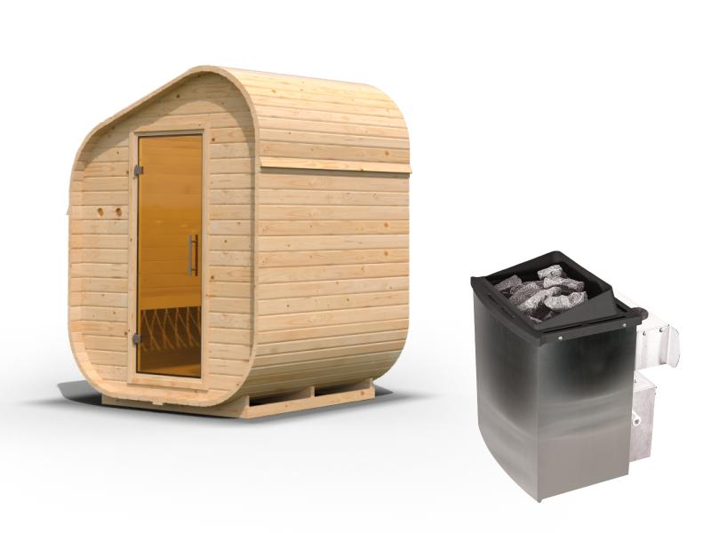 Karibu Fasssauna Asymmetrisch 1, inkl. 9 kW Ofen integr. Steuerung