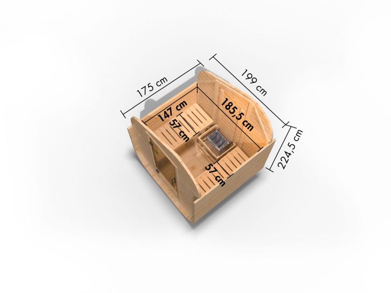 Karibu Fasssauna Asymmetrisch 1, inkl. 9 kW Ofen integr. Steuerung