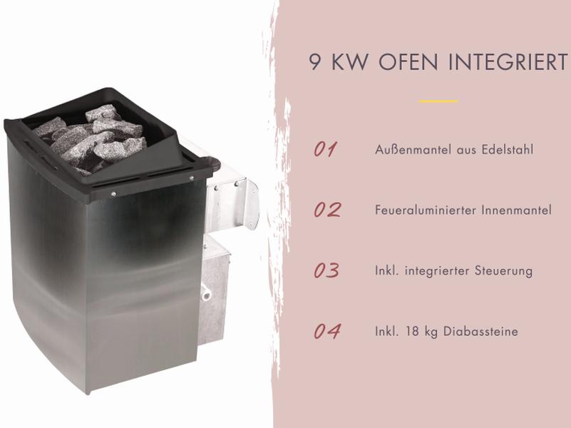 Karibu Fasssauna Asymmetrisch 1, inkl. 9 kW Ofen integr. Steuerung