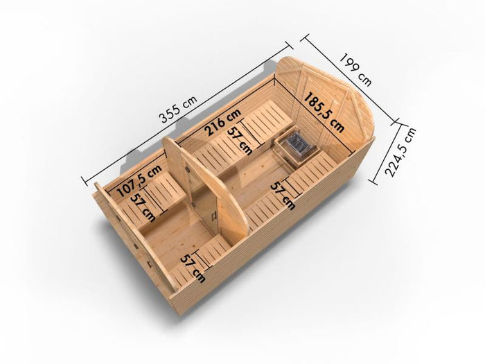 Karibu Fasssauna Asymmetrisch 3, inkl. 9 kW Bioofen externe Steuerung