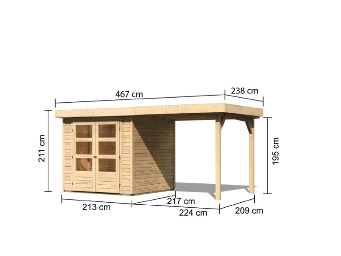 Karibu Gartenhaus Askola 2 mit Anbaudach 2,25 Meter