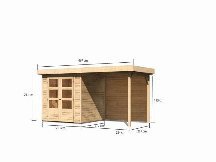 Karibu Gartenhaus Askola 2 mit Anbaudach 2,40 m, Rückwand