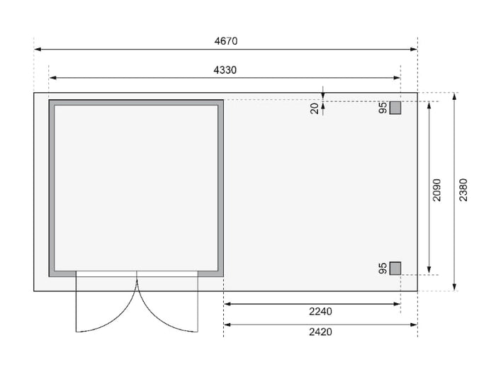 Karibu Gartenhaus Askola 2 mit Anbaudach 2,40 m, Rückwand