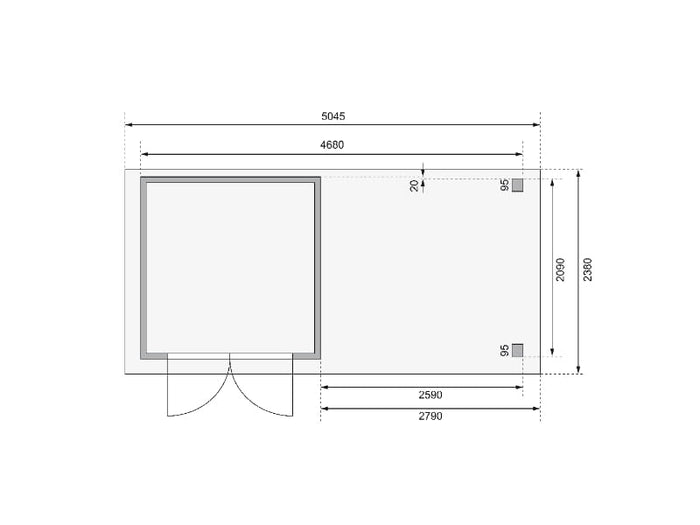Karibu Gartenhaus Askola 2 mit Anbaudach 2,75 Meter, Seiten- und Rückwand