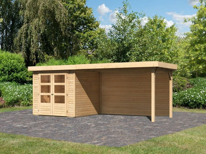 Karibu Gartenhaus Askola 2 mit Anbaudach 2,8 m und Rückwand