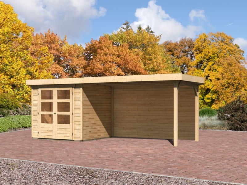 Karibu Gartenhaus Askola 2 mit Anbaudach 2,8 m und Rückwand