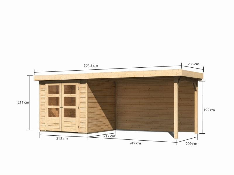 Karibu Gartenhaus Askola 2 mit Anbaudach 2,8 m und Rückwand