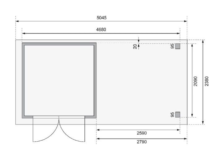 Karibu Gartenhaus Askola 2 mit Anbaudach 2,8 m und Rückwand