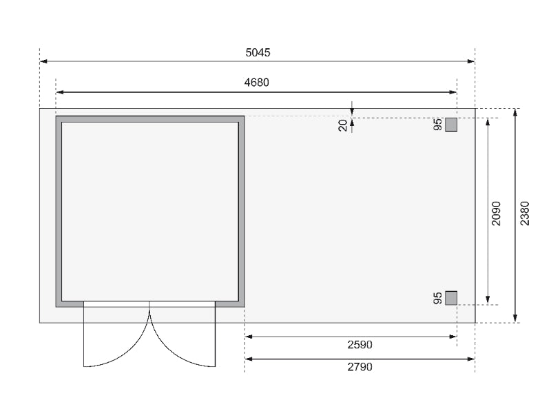 Karibu Gartenhaus Askola 2 mit Anbaudach 2,8 m und Rückwand in terragrau