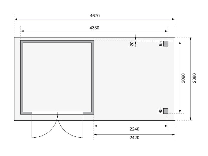 Karibu Gartenhaus Askola 2 terragrau mit Anbaudach 2,40 Meter