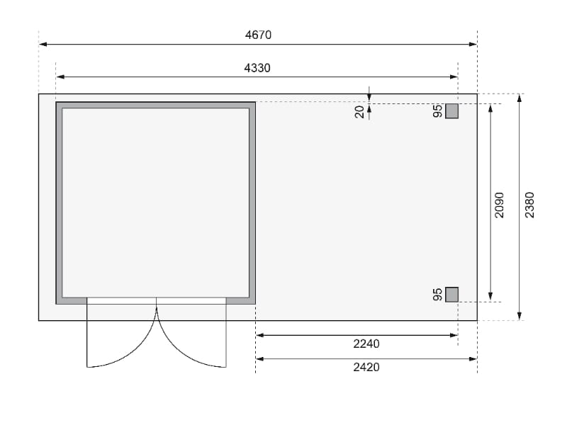 Karibu Gartenhaus Askola 2 terragrau mit Anbaudach 2,40 Meter, Seiten- und Rückwand