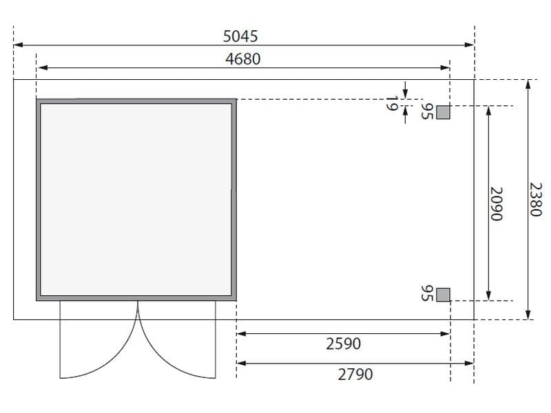 Karibu Gartenhaus Askola 2 terragrau mit Anbaudach 2,80 Meter