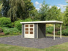 Karibu Gartenhaus Askola 3 in terragrau mit Anbaudach 2,40 Meter