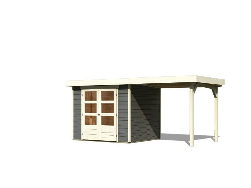 Karibu Gartenhaus Askola 3 in terragrau mit Anbaudach 2,40 Meter