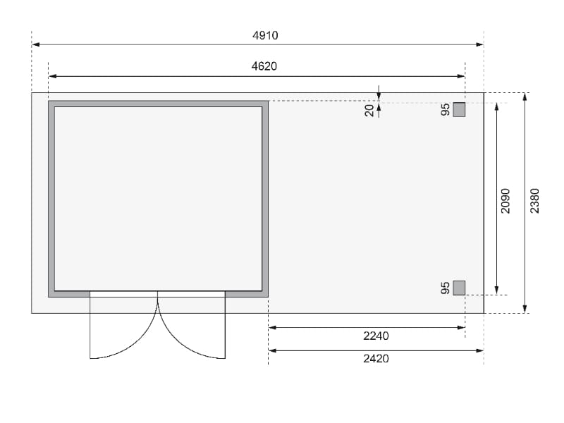 Karibu Gartenhaus Askola 3 in terragrau mit Anbaudach 2,40 Meter