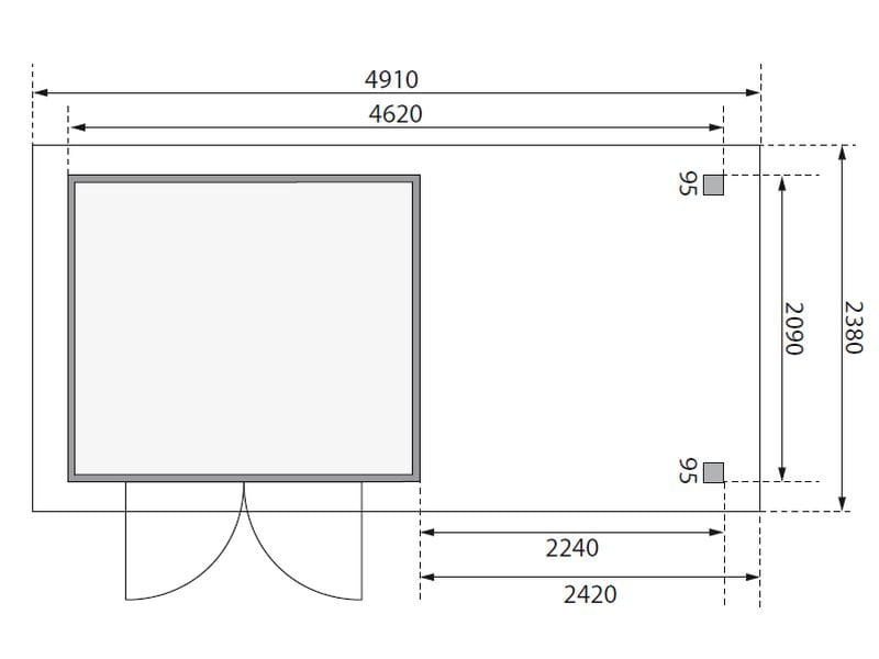 Karibu Gartenhaus Askola 3 in terragrau mit Anbaudach 2,40 Meter, Seiten- und Rückwand