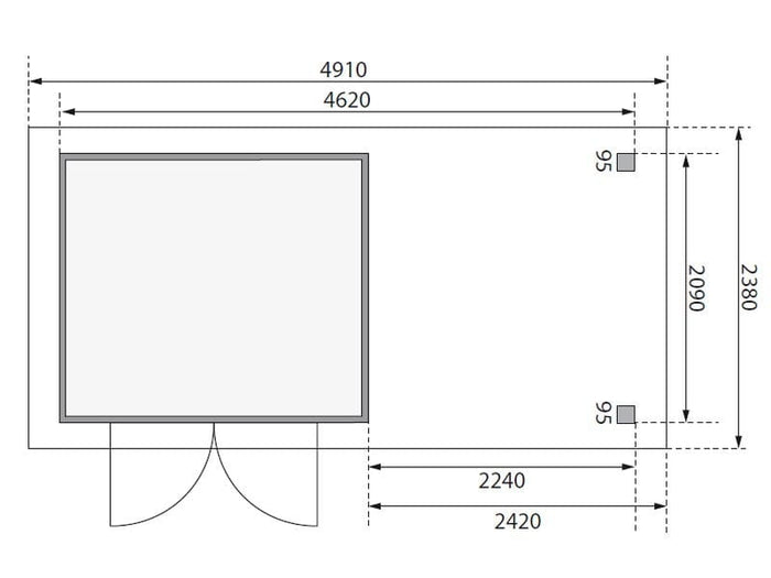 Karibu Gartenhaus Askola 3 in terragrau mit Anbaudach 2,40 Meter, Seiten- und Rückwand