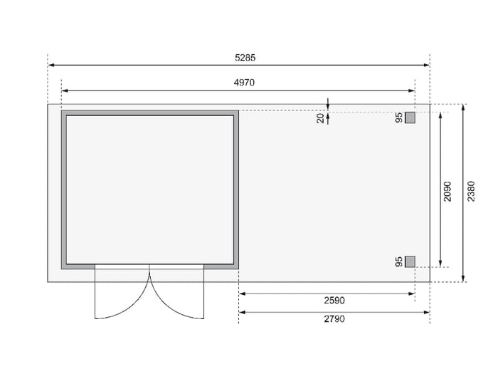 Karibu Gartenhaus Askola 3 in terragrau mit Anbaudach 2,80 Meter