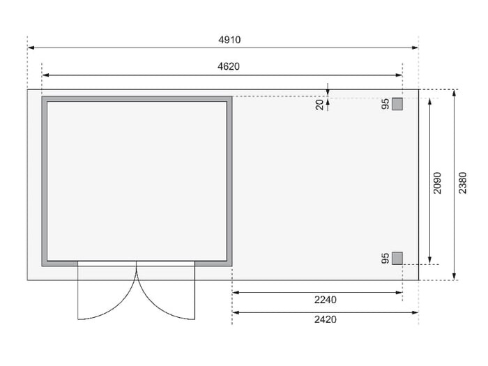 Karibu Gartenhaus Askola 3 mit Anbaudach 2,25 Meter, Seiten- und Rückwand
