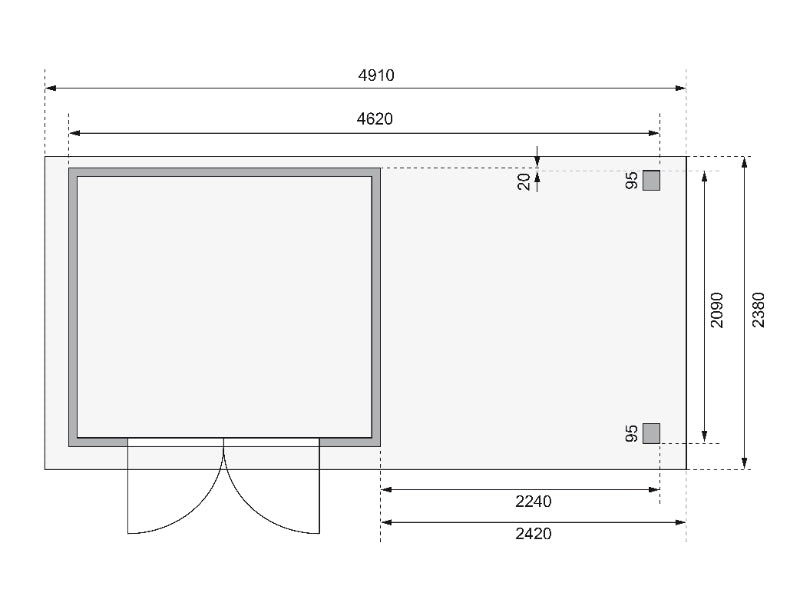 Karibu Gartenhaus Askola 3 mit Anbaudach 2,4 m mit Lamellenwänden